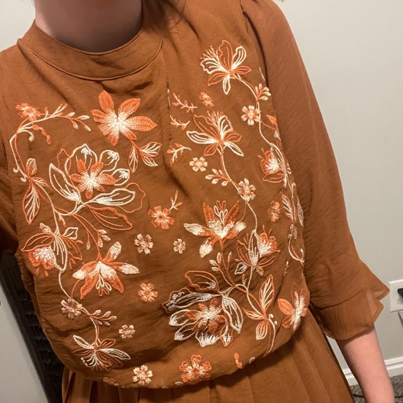 Savannah Jane, knee length, modest, dress, burnt orange, orange, embroidered - Picture 1 of 2